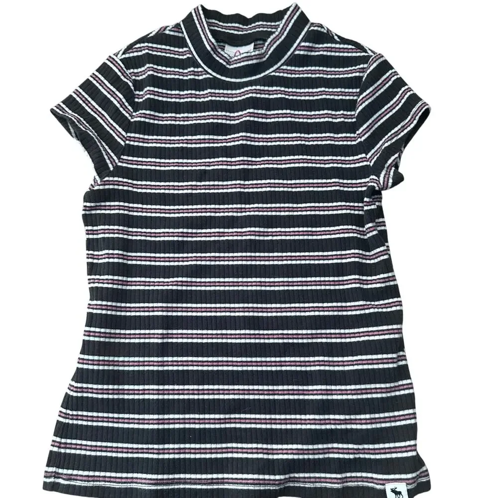 Abercrombie Kids Black Striped Ribbed Mock Neck Top 9/10